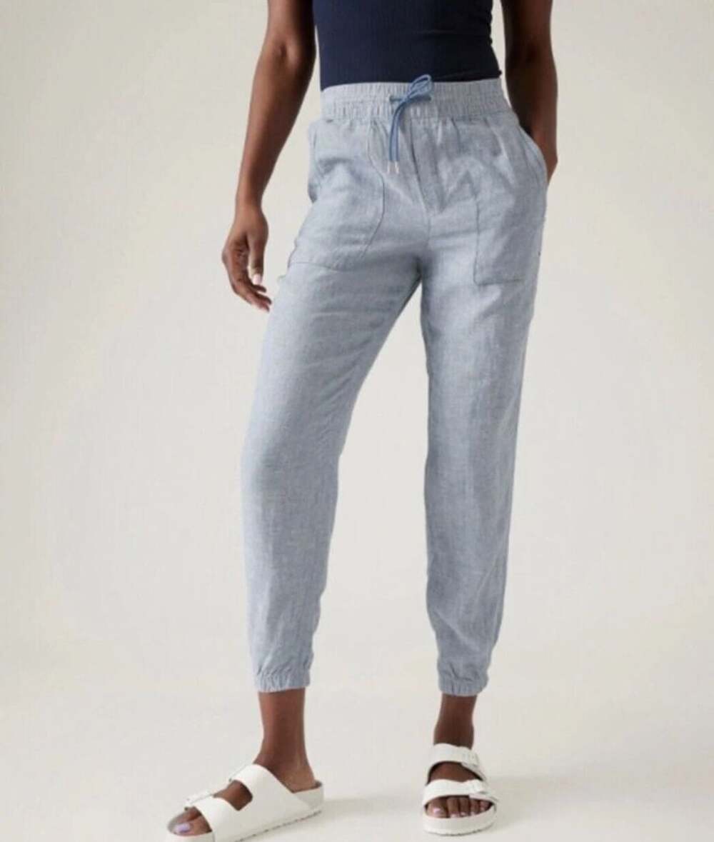 Athleta Cabo Linen Jogger Size 4 Blue Pull On Pants